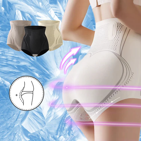 High Waisted Body Shaper Ice Silk Lumbar Pad Ion Fiber Women Tummy Control  Sculpt Underwear Briefs Firm Pant Waist Corset