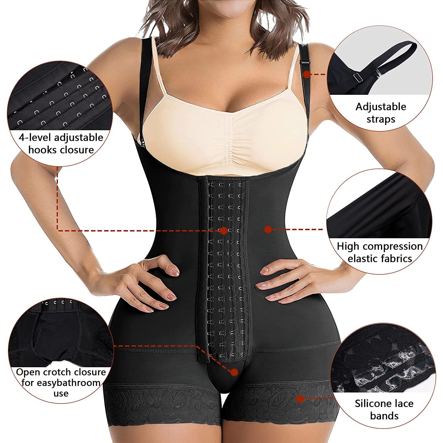 Underwear Fajas Colombianas Reductoras y Moldeadoras Girdle for women Open  bust adjustable straps Seamless Torso Lined belly Adjustable Straps  Flattens Tummy Boyshort with sexy lace 